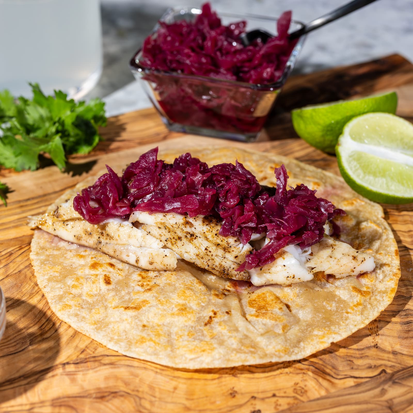 Fish taco on a high protein tortilla