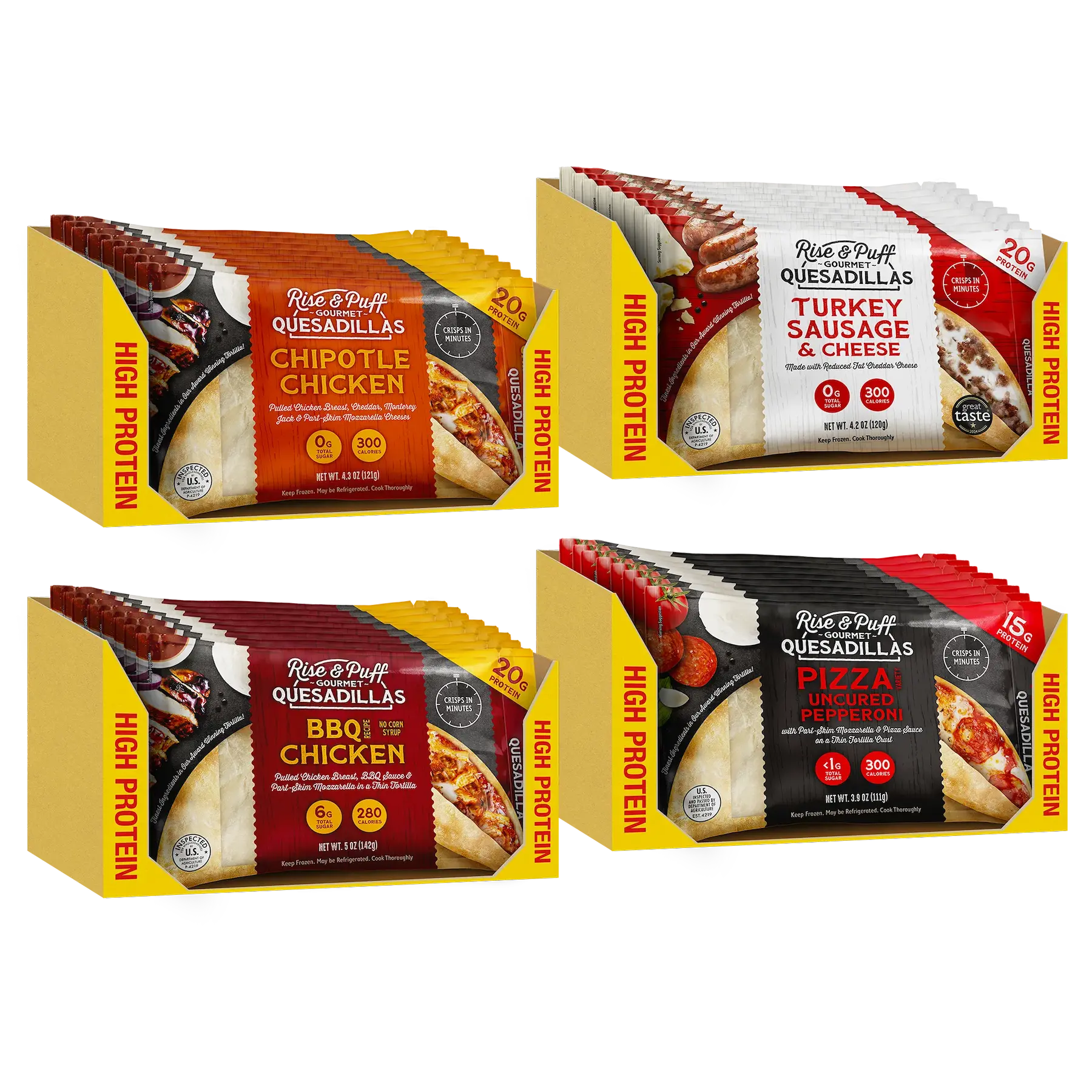 Rise & Puff High Protein Quesadilla Bundle including 32 quesadillas