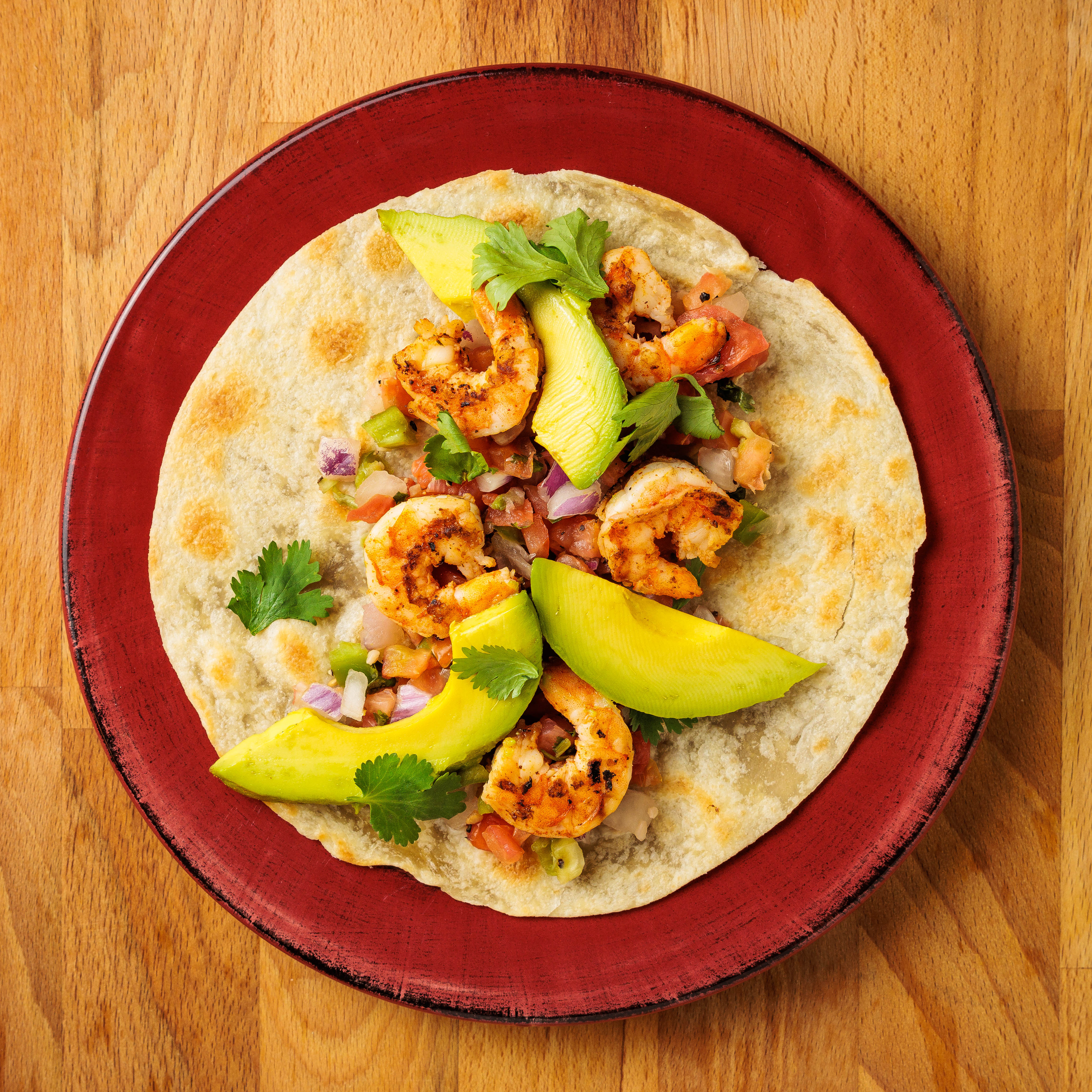 Fresh shrimp and vegetable wrap made with a Rise & Puff tortilla, seasoned with homemade taco spices.