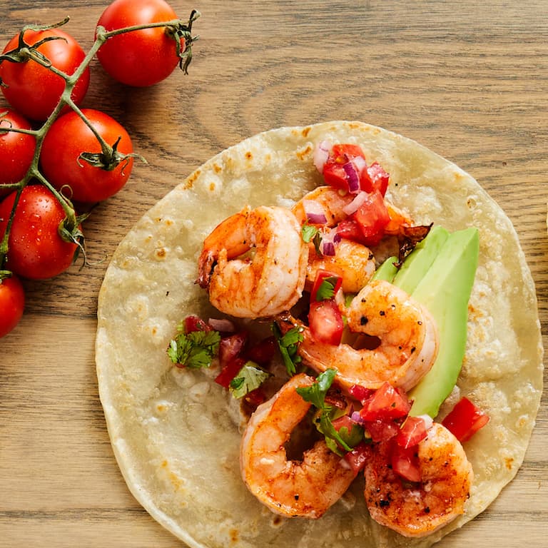 Shrimp Taco with Avocado on Low Carb Tortilla