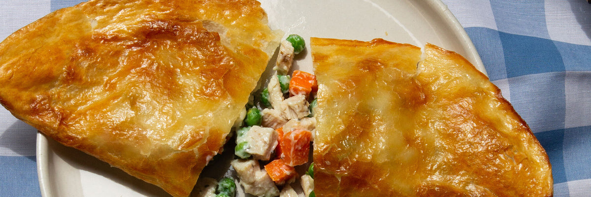 Healthy Rise & Puff chicken pot pie showing ingredients