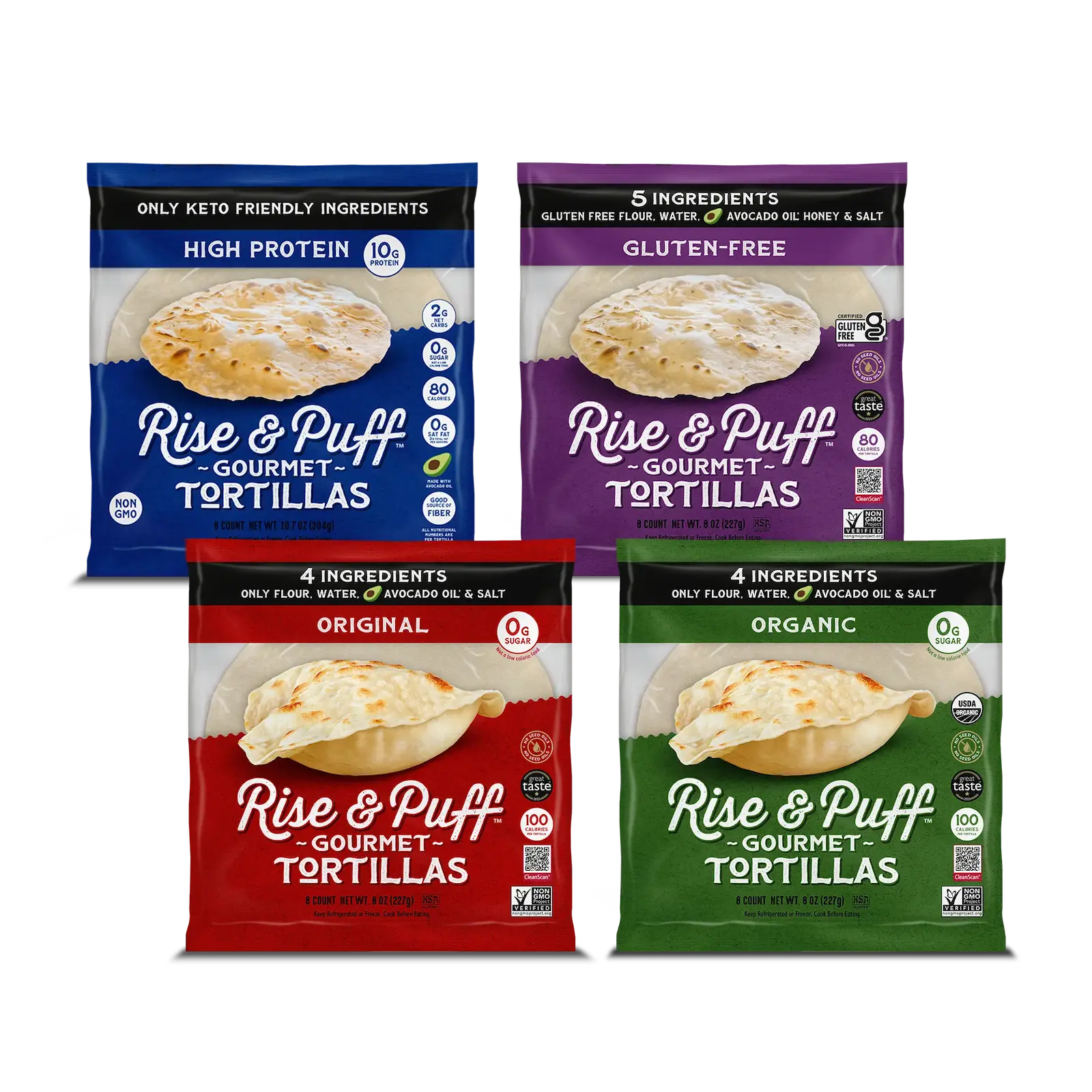 Rise & Puff Tortillas with  of each variety