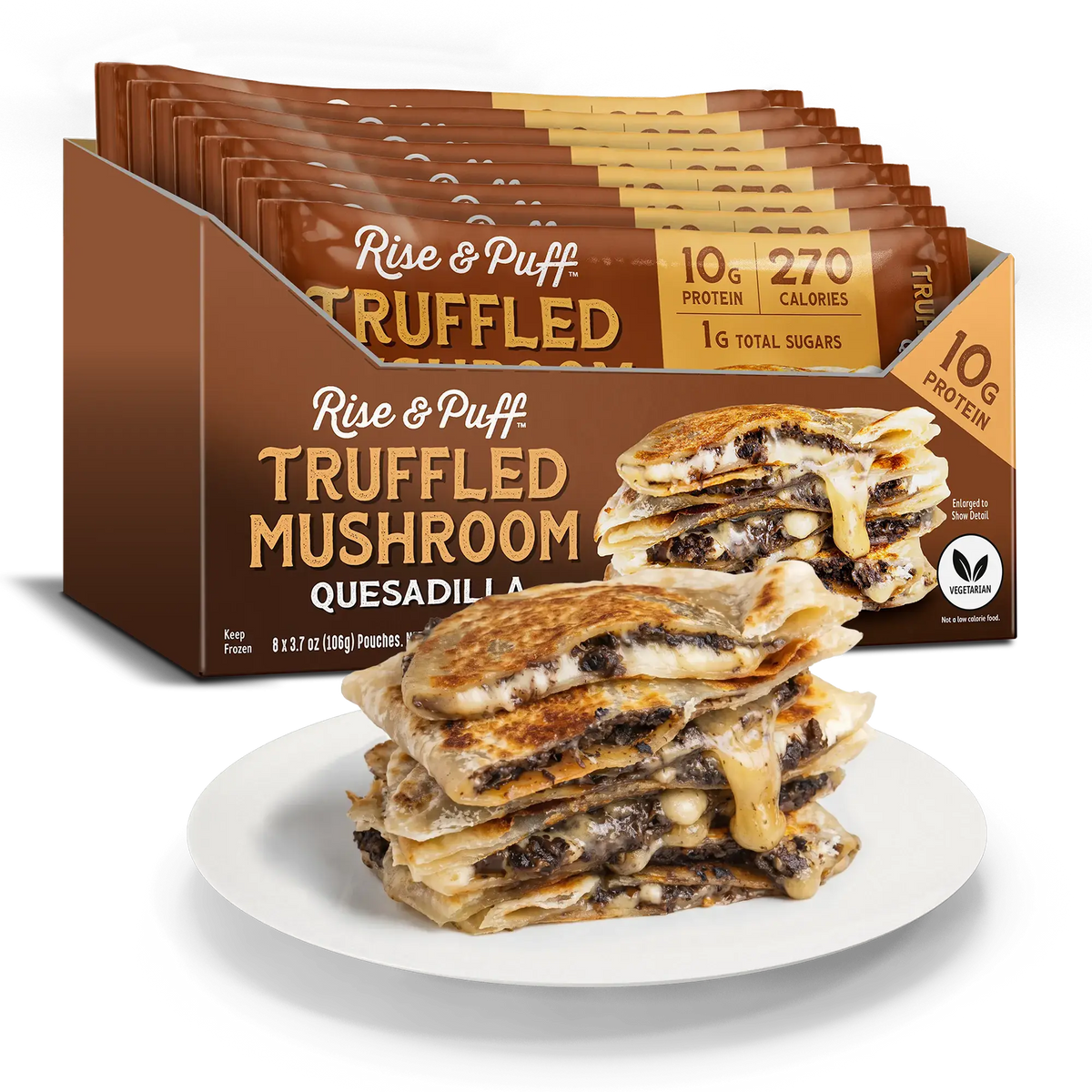 Turkey Bacon Sausage Cheese Quesadilla satisfying frozen high protein meal with savory filling